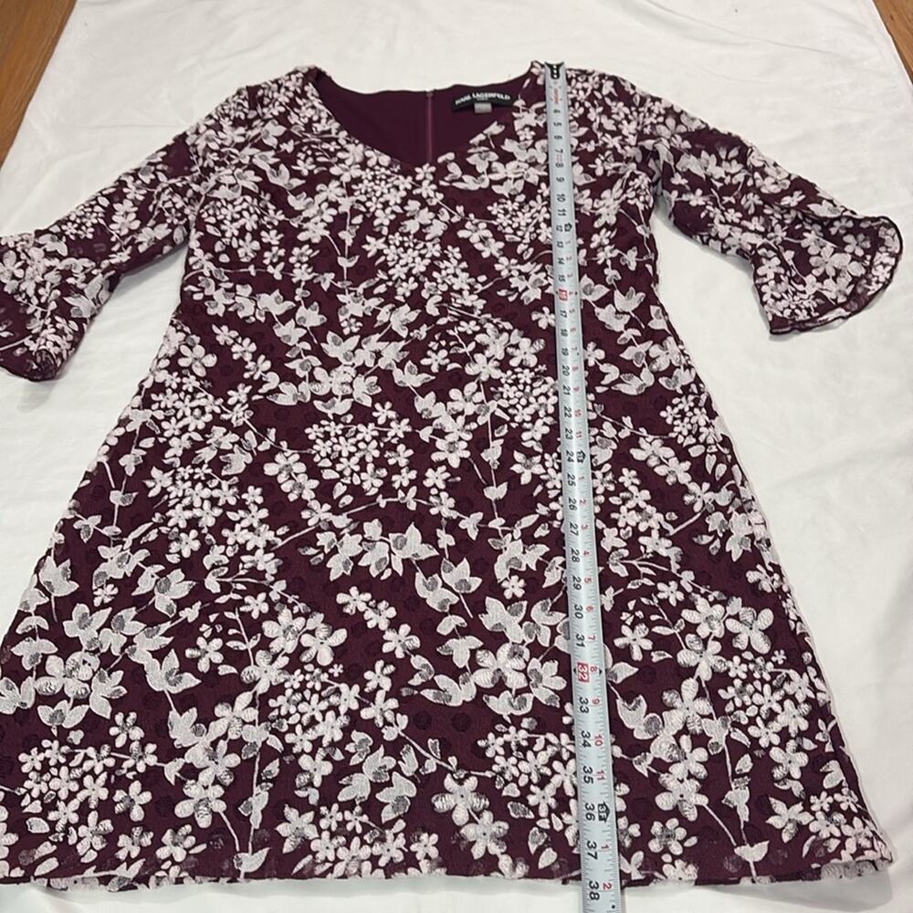 Karl Lagerfeld Womens 14 Dress Carys Floral Ruffle Sleeve Lace Burgundy Feminine - Picture 8 of 9